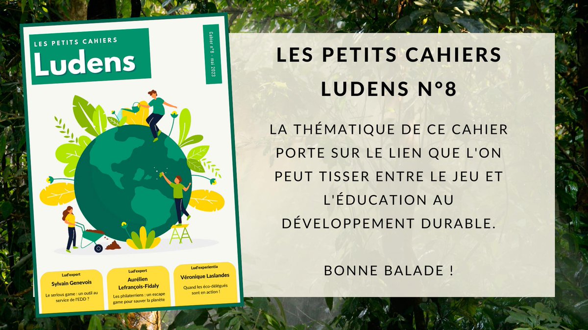 TeamLudens's tweet photo. Il est temps pour nous de faire sortir ce n°8 du sous bois et de mettre en lumière nos contributeurs et contributrices que nous remercions chaleureusement.
Bonne lecture pour ce numéro spécial développement durable !
#edd #odd #Agenda2030 #ludicisation
https://t.co/KpgLbYwg01 https://t.co/BRTaAdoPHw