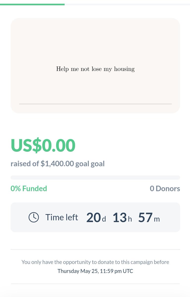 hi, i'm currently facing an eviction out of my flat thanks to an unexpected bill my monthly payments weren't able to cover.

the fee is my monthly income &amp; i'm at my wits end on what i should do. please like &amp; share.

i'll be grateful for any kind of help.
gogetfunding.com/help-me-not-lo…