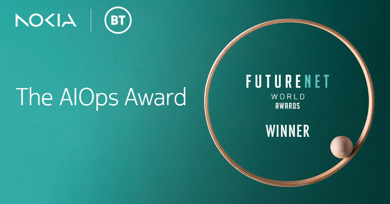 nokianetworks's tweet photo. We’re honored to be named Winner of “The AIOps" award with @BTGroup at #FuturenetWorld. BT is setting the standard for #AI-driven, #fixedbroadband networks. 

Congratulations to the teams involved and a big thank you to @FuturenetW for this recognition. https://t.co/33poD4dVAA