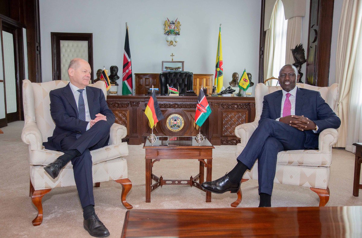 EssyOkenyuri's tweet photo. The State Visit by Chancellor of Germany, H.E Olaf Scholz in State House, Nairobi underscores the confidence the community of nations and international investors have in Kenya Kwanza and the leadership of President William Ruto . https://t.co/dzVSfMMaJx