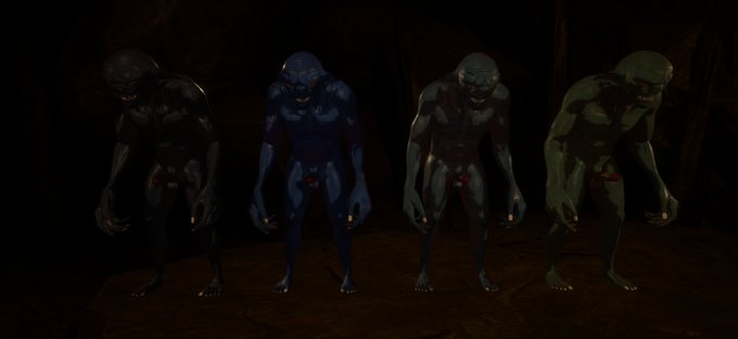 Showcase of the goblin model with different skin colors and with both normal and cel shaded versions<a href="/tag/mudbloodprologue"class="tags"><span>#mudbloodprologue</span></a>