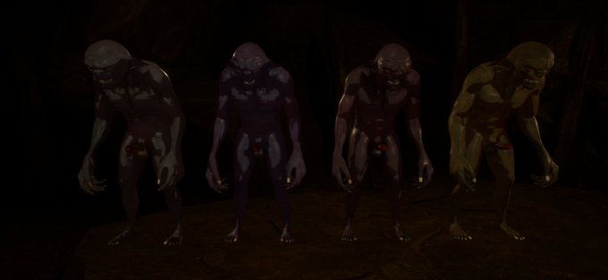Showcase of the goblin model with different skin colors and with both normal and cel shaded versions<a href="/tag/mudbloodprologue"class="tags"><span>#mudbloodprologue</span></a>