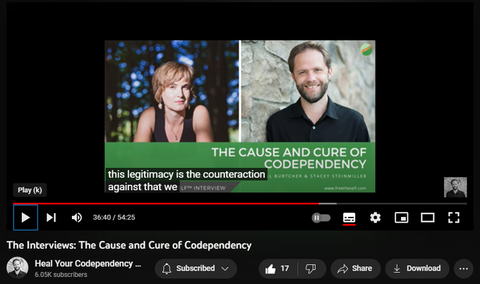 255 views  28 Apr 2023
Stacey and Marshall discuss the origins of codependency, how needs are factored in, and how to actually heal and be free of your codependency.

You can follow Stacey Steinmiller here:    

 / @theradicalevolution  

***

Seeking help in healing codependency? Join The Heal Your Codependency Community and get access to weekly experiments, practices, and support in your healing journey: https://community.freetheself.com


***

Connect with me on social media and via email, and learn more about how I heal codependency permanently even when therapy and self-help efforts have failed you: https://links.freetheself.com