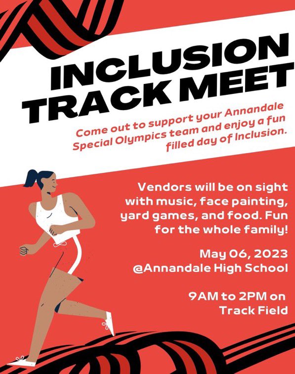 We’ll be running at the Unified Track meet on Saturday 5/6. Thank you, <a href="/AnnandaleAtoms/">Annandale High School</a> <a href="/JaeLee0423/">Jae Lee</a> for hosting! Let’s go!