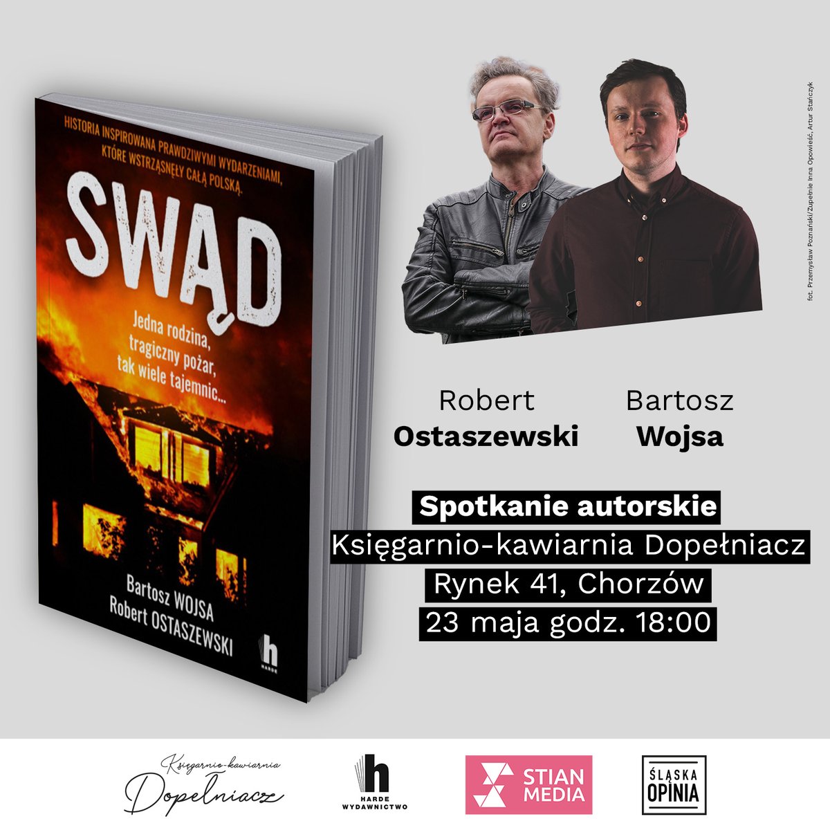BartoszWojsa's tweet photo. Powoli szykujemy się z Robertem do spotkań autorskich w związku z książką #Swąd. Będą w różnych miejscach. Dziś mogę zdradzić, że jedno z nich odbędzie się w Księgarni Dopełniacz w #Chorzów! 23 maja, godz. 18:00. Poprowadzi @tenPyplacz ze @slaskaopinia #Śląsk
Już teraz zapraszam! https://t.co/7pW8tLT1ZZ