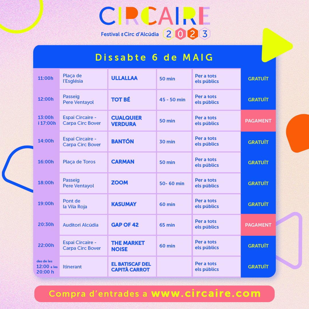 circaire's tweet image. Avui gaudirem de 10 espectacles diferents, des de les 11h del matí fins a les 20h del vespre ✨. Què es pot demanar més?

Ens veim ara, #circaires!
Últimes entrades a: circaire.com