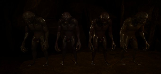 Showcase of the goblin model with different skin colors and with both normal and cel shaded versions<a href="/tag/mudbloodprologue"class="tags"><span>#mudbloodprologue</span></a>