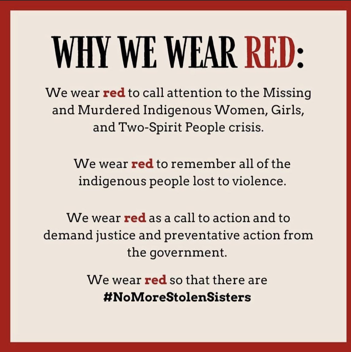 May 5th REDress day is National Day of Awareness for Missing and Murdered Indigenous Women and Girls and Two-Spirit People, and a call for action beyond one day! #MMIWG2S