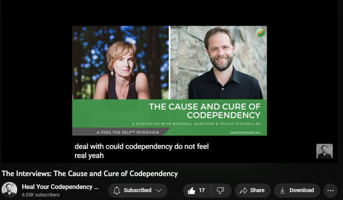 255 views  28 Apr 2023
Stacey and Marshall discuss the origins of codependency, how needs are factored in, and how to actually heal and be free of your codependency.

You can follow Stacey Steinmiller here:    

 / @theradicalevolution  

***

Seeking help in healing codependency? Join The Heal Your Codependency Community and get access to weekly experiments, practices, and support in your healing journey: https://community.freetheself.com


***

Connect with me on social media and via email, and learn more about how I heal codependency permanently even when therapy and self-help efforts have failed you: https://links.freetheself.com