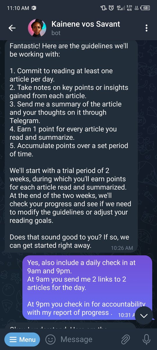 adinnu_oluchi's tweet photo. @TheVunderkind The sheets did work out but I wasn't expecting magic so 

6. We revered to accountability across Telegram
7. We have an appointment tomorrow for 9am https://t.co/DulTh9jLtN