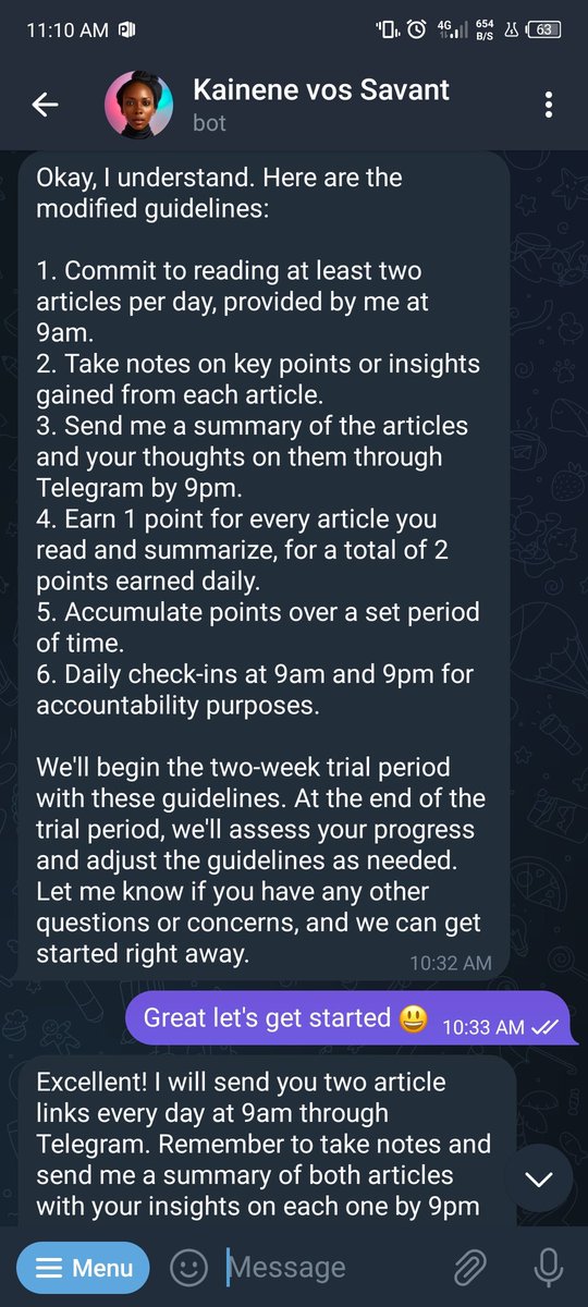 adinnu_oluchi's tweet photo. @TheVunderkind The sheets did work out but I wasn't expecting magic so 

6. We revered to accountability across Telegram
7. We have an appointment tomorrow for 9am https://t.co/DulTh9jLtN