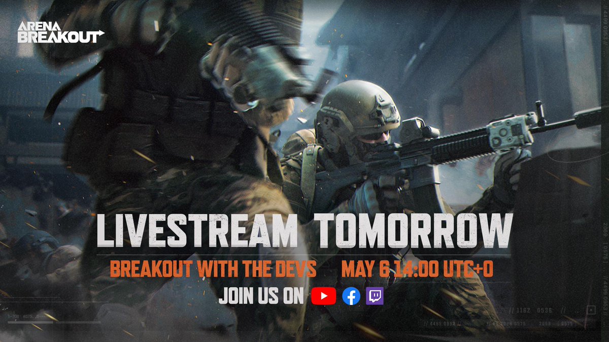 Arena__Breakout's tweet photo. Only 1 day left until the Breakout With the Devs Livestream! Join us on 14:00 (UTC+0) on YouTube, Facebook and Twitch to win exciting prizes by interacting with the developers. Our devs will cover the most highly-anticipated content in the livestream.
#ArenaBreakout #GCBTupdate https://t.co/1fmJEjQFv4