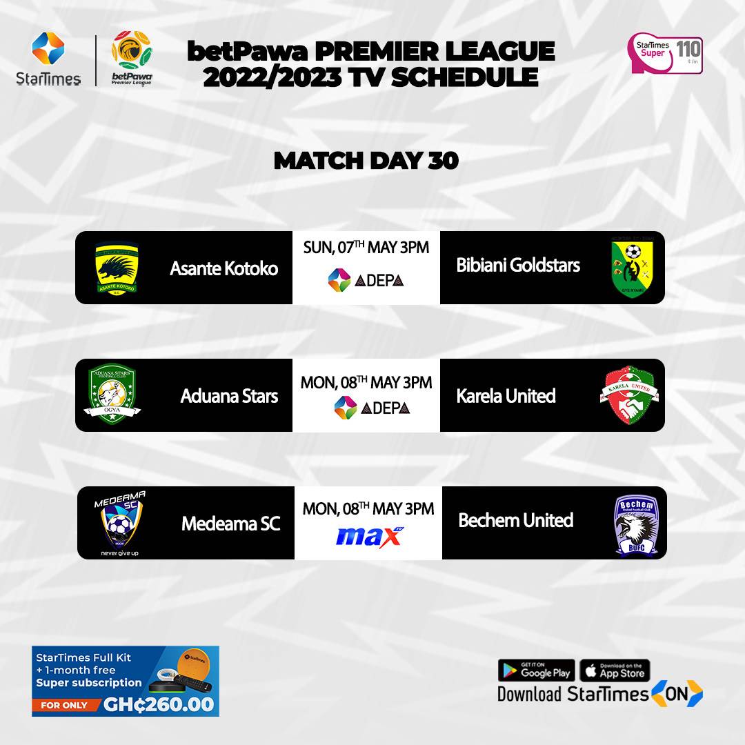 ChrisatSol59659's tweet photo. GPL match day 30
Startimes TV schedule https://t.co/0JzdbBPrhw