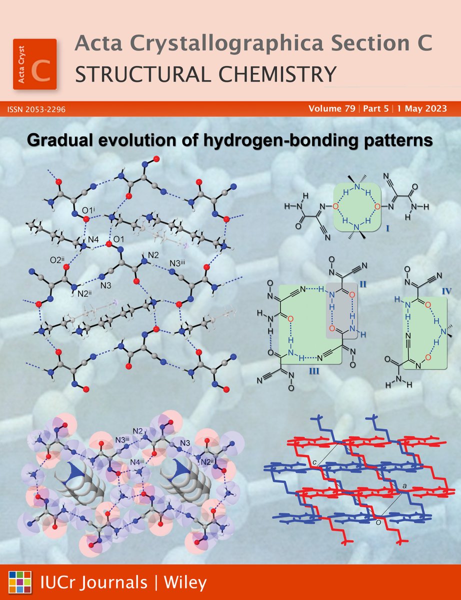 ActaCrystC's tweet photo. May issue @ActaCrystC #Structural #Chemistry The cover features work on the gradual evolution of hydrogen-bonding patterns with the carbamoylcyanonitrosomethanide anion @KyivUniversity @MON_UKRAINE #methanide #putrescine #synthon #crystallography https://t.co/uXDxThpPRC https://t.co/wj4rT6YpVk