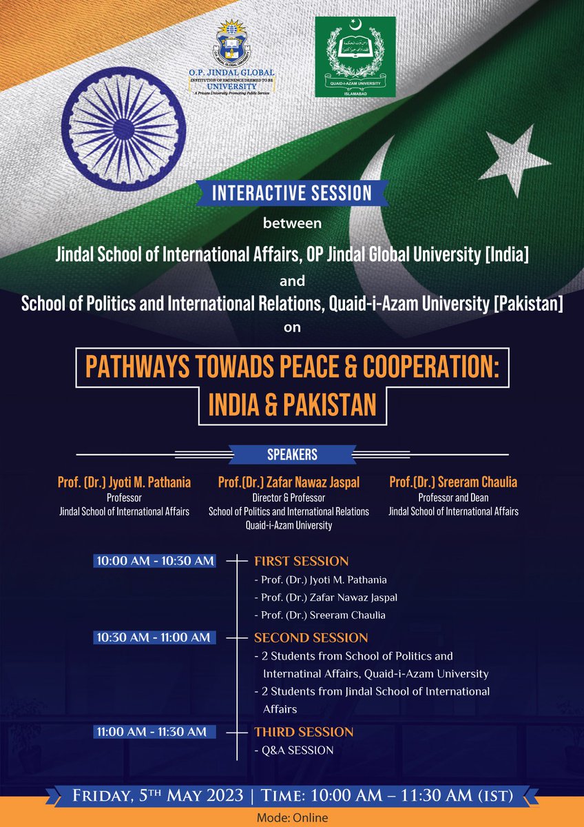 SummarRao's tweet photo. #samjhutaconclave# Jindal School of Global Affairs and School of Politics and International Relations @JSIAJindal @QAU_SPIR @QAU_Official @zafar_jaspal https://t.co/OFKzVlw1by