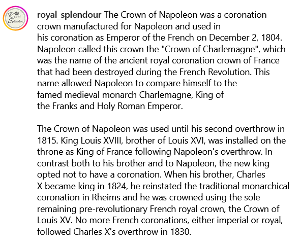 RobinLynnKing2's tweet photo. #EverythingRoyal #ARoyalCrown
The Crown of Napoleon was a coronation crown manufactured for Napoleon and used in his coronation as Emperor of the French on December 2, 1804. Napoleon called this crown the "Crown of Charlemagne", https://t.co/qewp3wo8sv