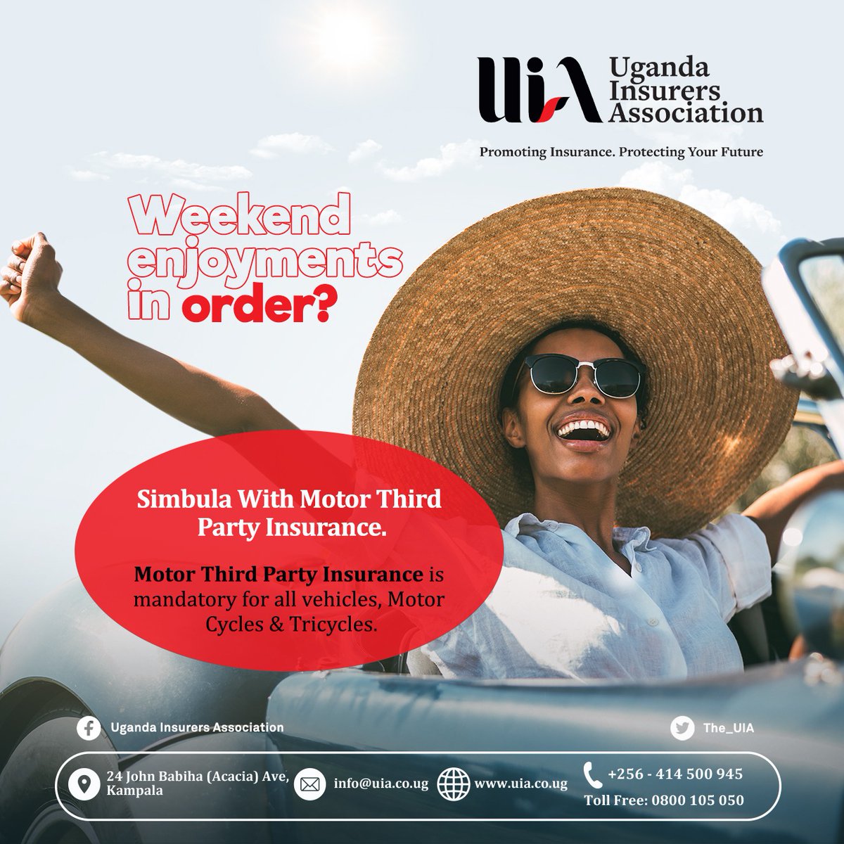 You are always in good hands with Motor Third Party Insurance!

Simbula this weekend with Motor Third Party Insurance.

#UIA #SimbulaWithMTP #MotorThirdParty #InsuranceCover #Weekendvibes #Enjoyments #SafeandSecure #fridayvibes #PromotingInsurance