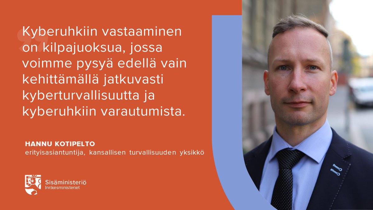 Kansallisen kyberturvallisuuden parantamiseksi on aivan oleellista, että #kyberturvallisuus kehitetään ja viranomaisille luodaan niiden tarvitsemat toimintaedellytykset vastata kasvaviin kyberuhkiin, kirjoittaa <a href="/HKotipelto/">Hannu Kotipelto</a> kolumnissaan:

intermin.fi/-/vakavat-kybe…