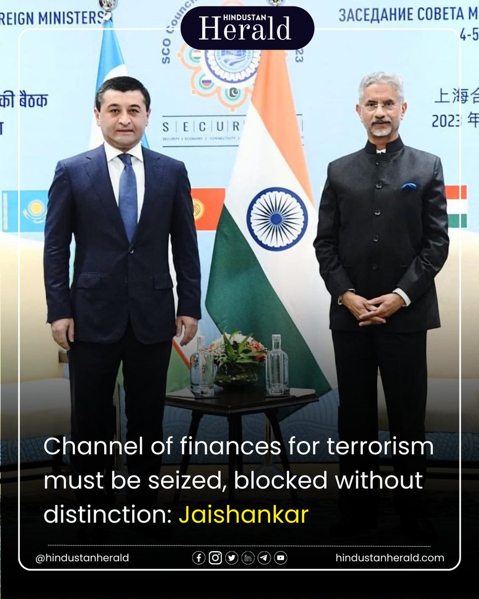 hindustanherald's tweet photo. India's External Affairs Minister Jaishankar urges the Shanghai Cooperation Organisation to seize and block terrorist finances without distinction.
#India #SCO #Terrorism #Pakistan #Security #SeizeFinances #StopTerrorism #CrossBorderTerrorism #CombatTerrorism #hindustanherald https://t.co/LtXUflsAxr