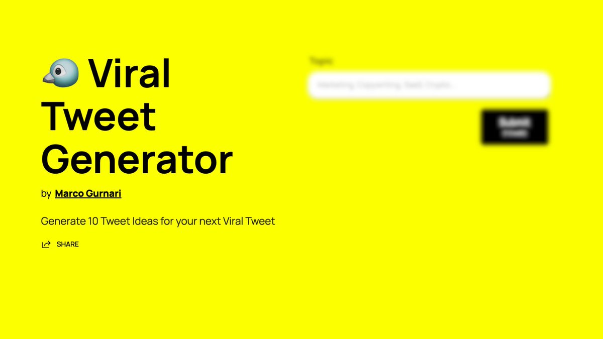Marco_Gurnari's tweet photo. ChatGPT can write viral tweets but...

... it's not so easy. 

So I made this AI tool to generate your next viral tweets automatically.

Just RT &amp; comment "tool"
and I'll DM it for FREE

(must be following) https://t.co/35d05eHJnR