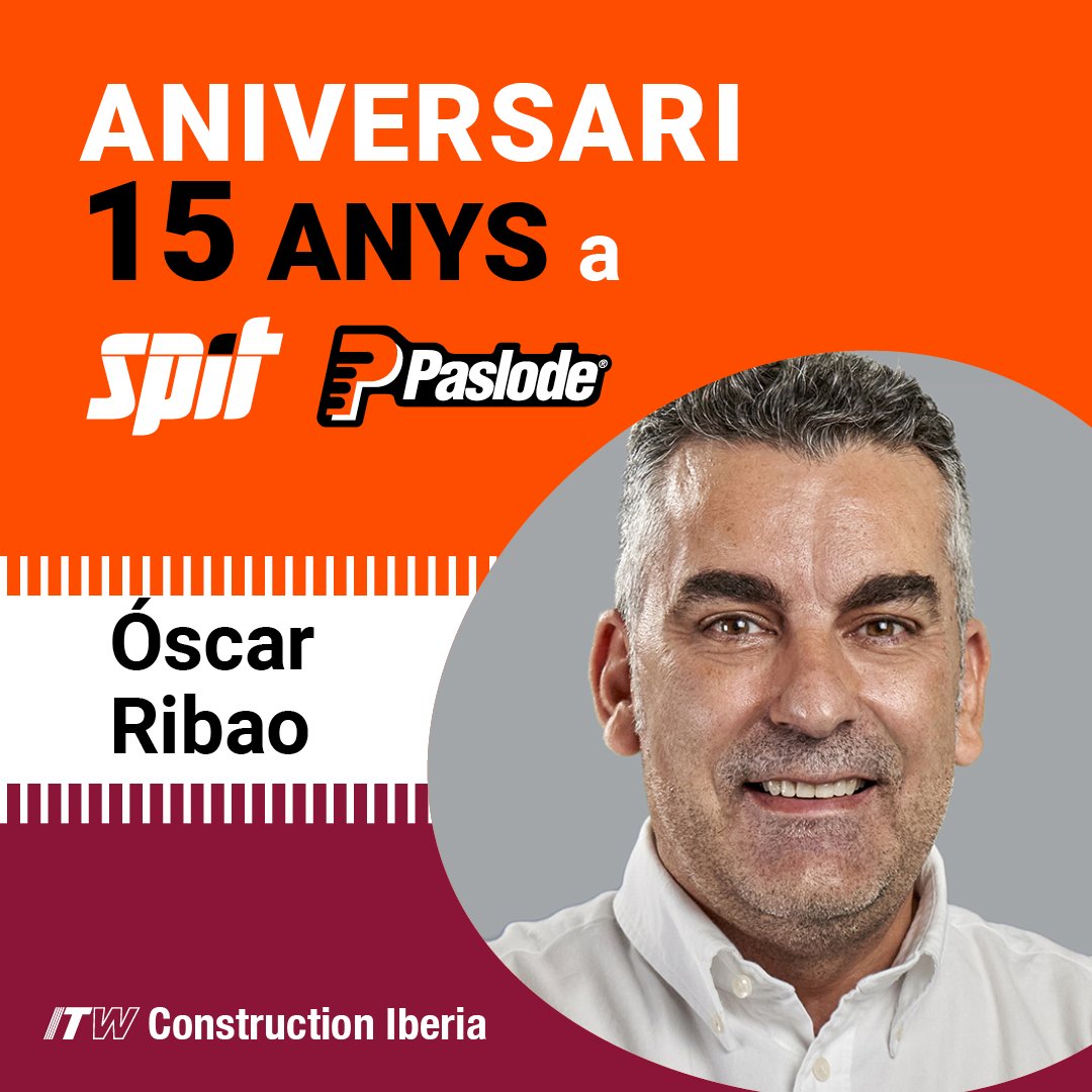 👉FELICITATS!!  Avui 5 de març porta 15 anys el nostre delegat comercial de la zona ATLÀNTIC, Óscar Ribao <a href="/o_ribao/">Oscar Ribao ITW</a> per a les marques SPIT i PASLODE.

EL nostre equip ITW Construction Iberia:: spitpaslode.es/es/quienes-som…

#NeverStopBuilding #Spit #Paslode #itwconstructioniberia #itw