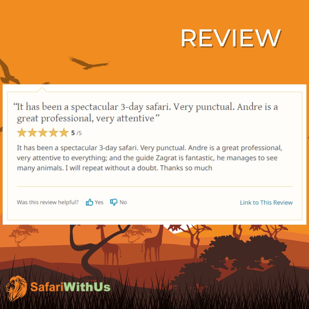 5/5 ⭐️
Awesome review from one of our guests, check out more of our reviews - safaribookings.com/reviews/p1988