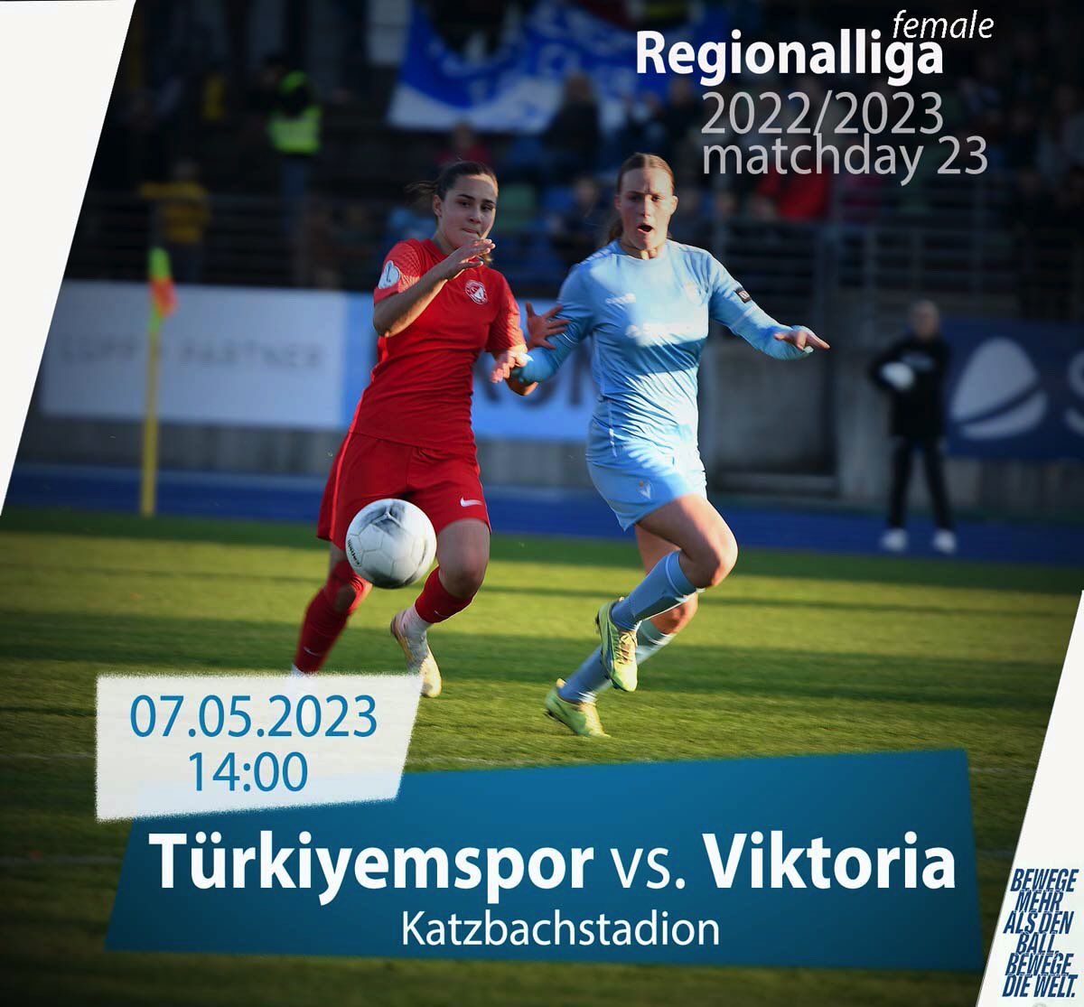 turkiyemspor's tweet photo. #nextgame #heimspiel #doubledate
🆚 Türkiyemspor vs. Viktoria Berlin
🏆 Regionalliga matchday 23 (female) 
🗓 07.05.2023 
⏰ 14:00
🏟 Katzbachstadion aka Willy-Kressmann Stadion
📍 Dudenstraße 40/64 - 10965 Berlin
☁️ 14 °C (58 °F)
#⃣ #letsGoool #kreuzberg #zsmmn #birlikte https://t.co/6P2AK4a4Kl