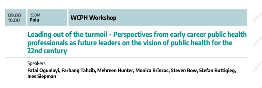 O_LaFatai's tweet photo. Excited to speak in couple of sessions #WCPH2023 #WorldInTurmoil If you're around, why not come &amp; join us as we discuss future of public health from perspectives of future leaders StevenBow @HunterMehreen @SamiaLtf @stefanbuttigieg @inessiepmann @BrinzacMonica  @FarhangTahzib https://t.co/76Bw7R0WK9