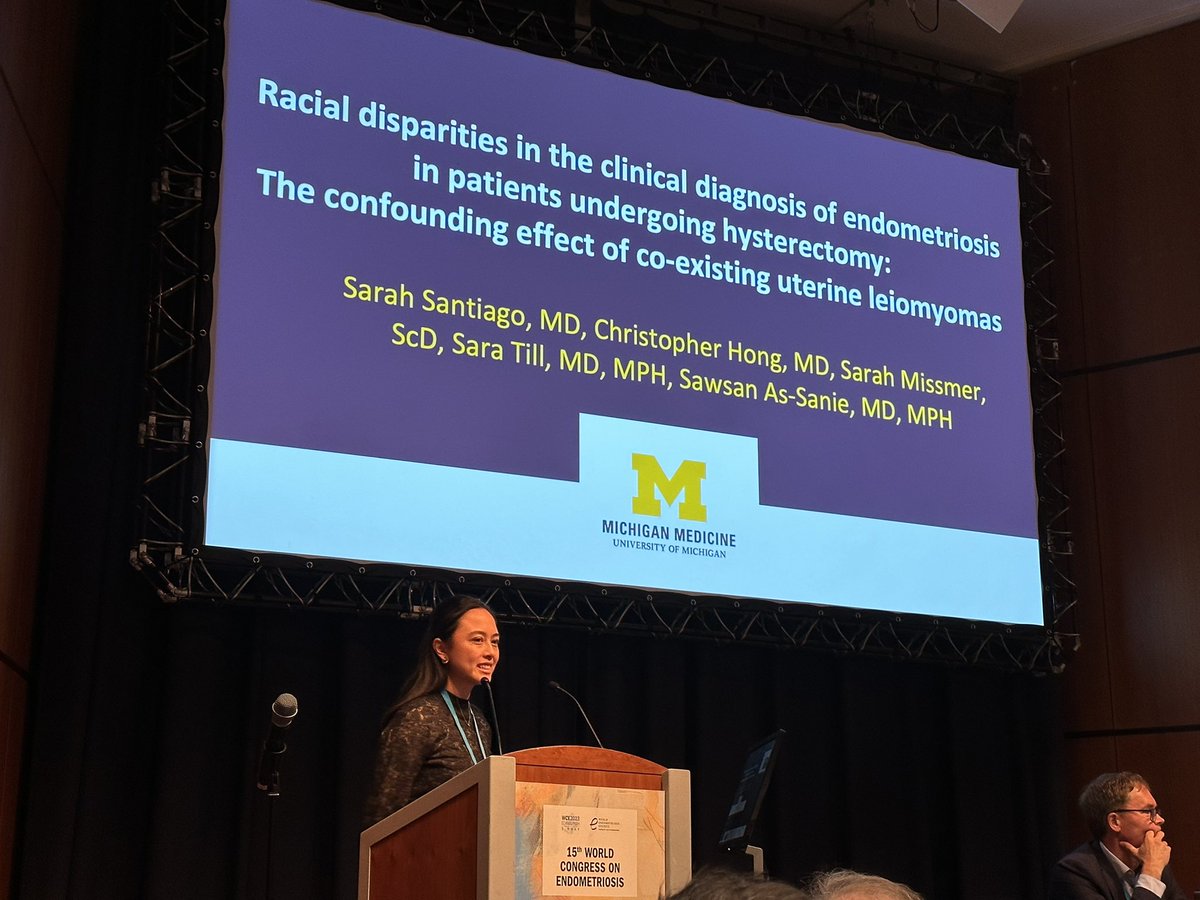 Sawsan As-Sanie, MD MPH (@suzieassanie) on Twitter photo so proud! of <a href="/SarahASantiago/">Sarah Santiago, MD</a> presenting her study on racial disparities in the diagnosis of endometriosis. Having a prior dx of uterine fibroids may have an outsized effect on missing the diagnosis of endometriosis in Black vs White patients. <a href="/UMichOBGYN_Res/">UMichOBGYN Residency</a> #WCE2023 <a href="/ChrisHongMD/">Christopher Hong, MD</a> so proud! of <a href="/SarahASantiago/">Sarah Santiago, MD</a> presenting her study on racial disparities in the diagnosis of endometriosis. Having a prior dx of uterine fibroids may have an outsized effect on missing the diagnosis of endometriosis in Black vs White patients. <a href="/UMichOBGYN_Res/">UMichOBGYN Residency</a> #WCE2023 <a href="/ChrisHongMD/">Christopher Hong, MD</a>