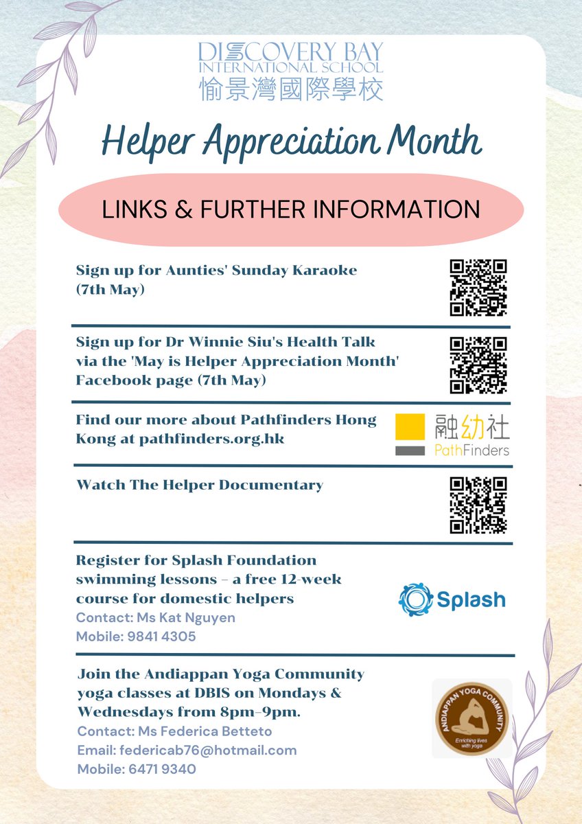 Our community's aunties are an integral part of our DBIS family, and we are thrilled to be hosting a number of activities to celebrate them this May! See the attached posters for more details. #helperappreciationmonth #dbis #dbishk
