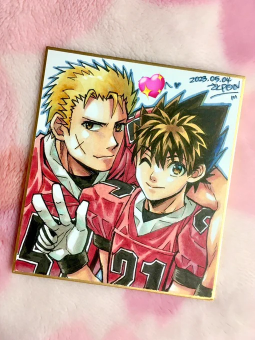 光速タッチダウンでフォロワーさんに押し付けたミニ色紙です ご迷惑じゃなかったら良いけど… 十セナと水町(夢を意識したつもりだけどいかがなもんか  画像じゃわからないけど全体にハイライトパウダーを乗せたのでちょっと煌めいてます