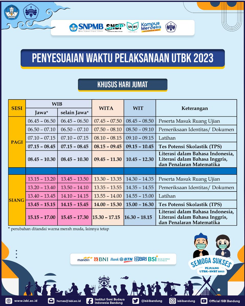 isbibandung's tweet image. Selamat Siang. 

Berikut adalah Surat Edaran tentang Penyesuaian Waktu Pelaksanaan dan Jadwal UTBK-SNBP 2023. 

Terima Kasih, Salam Seni dan Budaya!!

#SNPMBBPPP #SNPMB2023
#SNBP #SNBT #UTBK
#ISBIBandung #CentreofCreativityBasedEmpoweringCulturalZone