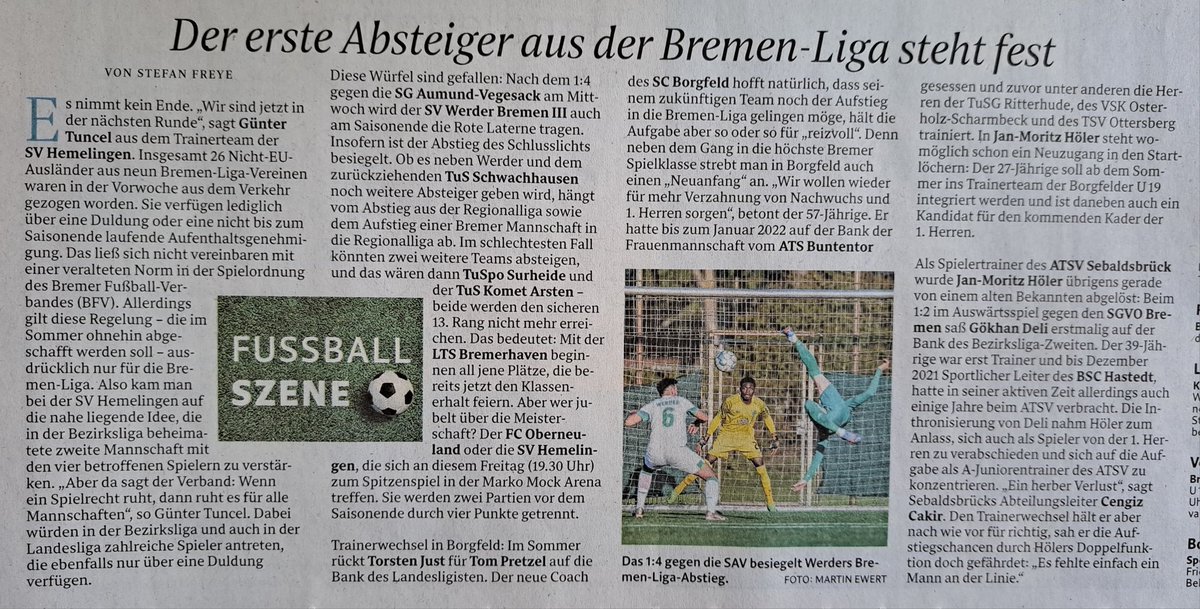 DubielThomas's tweet photo. Weser-Kurier vom 05.05.2023 https://t.co/FGfptTgOne