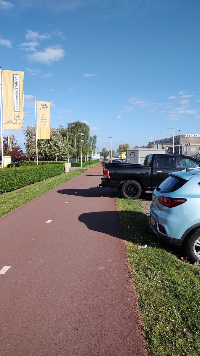 Idioot. Donderop van het fietspad.