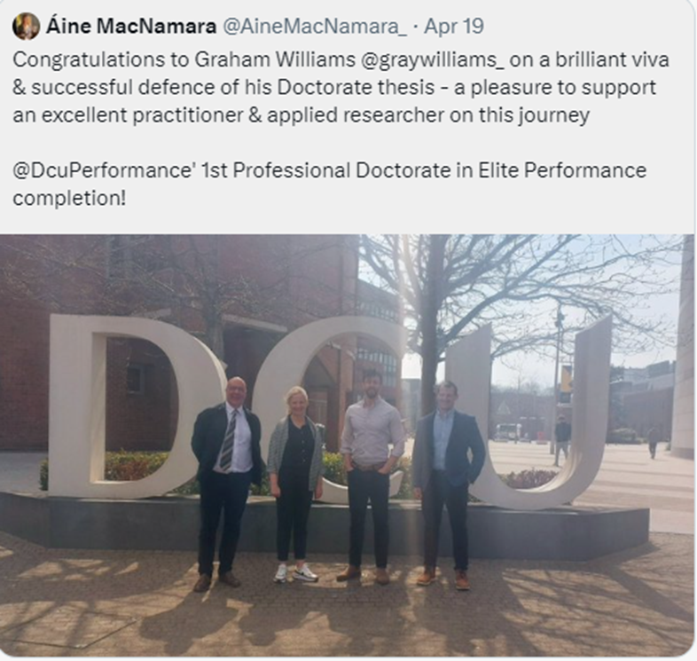 DCU_Performance (@dcuperformance) on Twitter photo ๐งต6
Our 1st Prof Doc graduate <a href="/graywilliams_/">Dr. Graham Williams</a> passed his viva with flying colours!
Graham is the lead of Athletic Development at Millfield School and his research provides really important insights into athletesโ experiences on the talent pathway ๐งต6
Our 1st Prof Doc graduate <a href="/graywilliams_/">Dr. Graham Williams</a> passed his viva with flying colours!
Graham is the lead of Athletic Development at Millfield School and his research provides really important insights into athletesโ experiences on the talent pathway