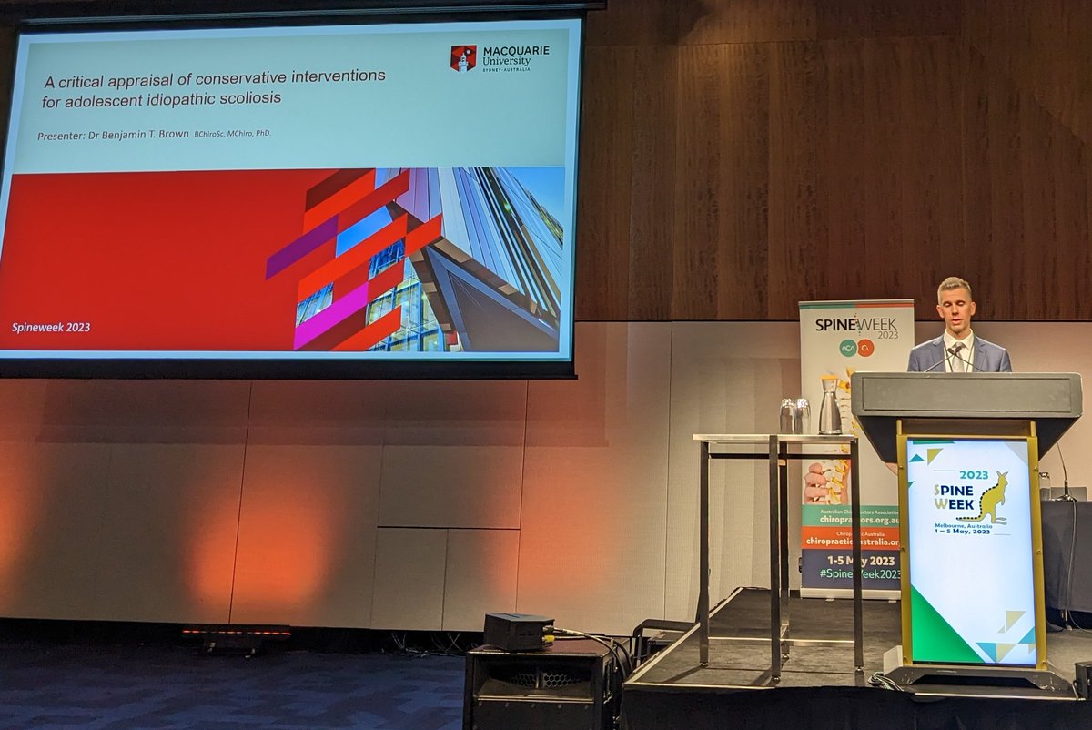 Spine Week 2023! Dr Ben Brown presenting a critical appraisal of treatments for Adolescent Idiopathic Scoliosis. <a href="/MacUniChiro/">Macquarie Uni Chiropractic</a>