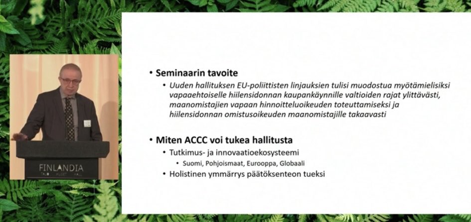 ”Olen samaa mieltä” toteaa ⁦<a href="/MarkkuKulmala1/">Markku Kulmala</a>⁩ ⁦<a href="/MTKry/">MTK</a>⁩ hiilensidontaseminaari. Perustelut eivät jää kyseenalaisiksi. Ilmastonmuutos etenee kaikilla mittareilla ja todellisia ratkaisuja tarvitaan. Kioto vuodesta 1990 globaalit päästöt ovat 2x