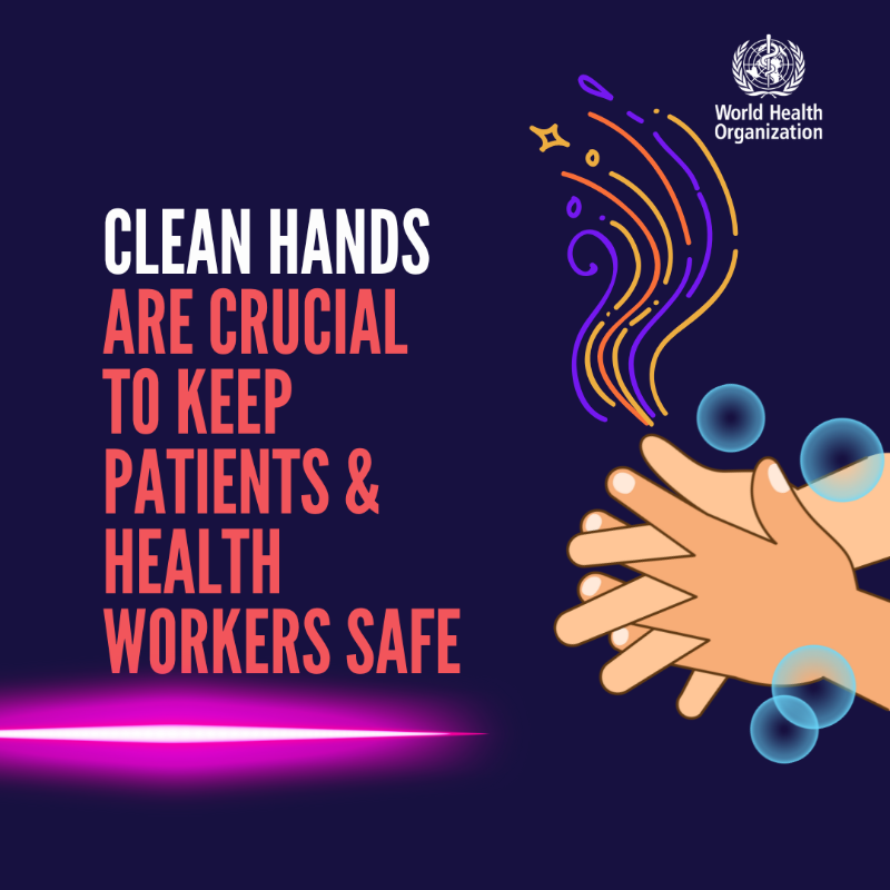 WHO's tweet photo. It’s World #HandHygiene Day

#CleanHands are key to keep patients &amp; health workers safe, yet:
🔸50% of health care facilities don't have basic hand hygiene facilities at points of care &amp; toilets
🔸3.85 billion people lack a basic hand hygiene service at their health care facility