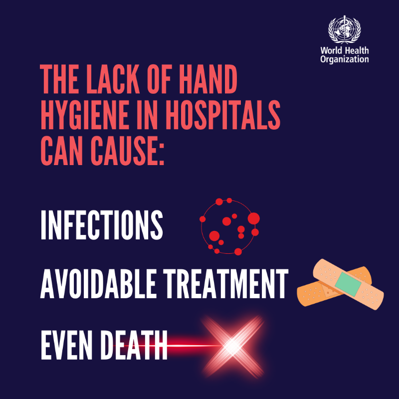 WHO's tweet photo. It’s World #HandHygiene Day

#CleanHands are key to keep patients &amp; health workers safe, yet:
🔸50% of health care facilities don't have basic hand hygiene facilities at points of care &amp; toilets
🔸3.85 billion people lack a basic hand hygiene service at their health care facility