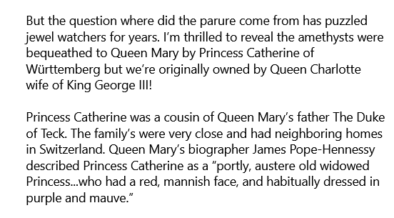 RobinLynnKing2's tweet photo. #EverythingRoyal #RoyalJewels
I want this set.. Well I would love to see Catherine #PrincessofWales wearing it.
I’m so excited to share todays post and finally be able to uncover a royal jewel mystery! How did Queen Mary acquire her amethyst parure? https://t.co/lWp9rRQLvC