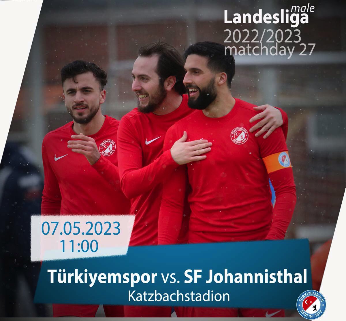 turkiyemspor's tweet photo. #nextgame #heimspiel #doubledate
🆚 Türkiyemspor vs. SF Johannisthal
🏆 Landesliga matchday 27 (male) 
🗓 07.05.2023 
⏰ 11:00
🏟 Katzbachstadion aka Willy-Kressmann Stadion
📍 Dudenstraße 40/64 - 10965 Berlin
☁️ 12 °C (54 °F)
#⃣ #letsGoool #kreuzberg #zsmmn #birlikte #together https://t.co/UdLv18lWtB
