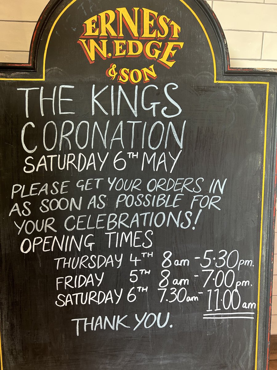 Edge & Son Butchers (@ewedgebutchers) on Twitter photo CORONATION OPENING HOURS REMINDER!
PLEASE NOTE EARLY CLOSE SATURDAY. <a href="/ShitChester/">12 years of Shitchester</a> <a href="/chestertweetsuk/">#chestertweets</a> CORONATION OPENING HOURS REMINDER!
PLEASE NOTE EARLY CLOSE SATURDAY. <a href="/ShitChester/">12 years of Shitchester</a> <a href="/chestertweetsuk/">#chestertweets</a>