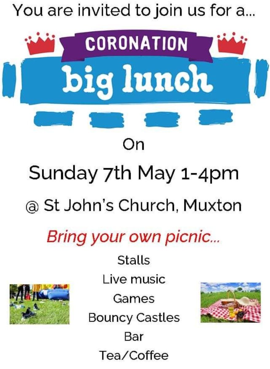 MuxtonTF2's tweet photo. #Muxton residents are invited to St John's Church, Saltwells Drive, this Sunday.
The weather is set to be dry 🙏 
There are craft stalls, cake stalls, bar, live music, prayer room, games, and samosas (a nice addition to your picnic!).
See below for more details.
See you there 😀 https://t.co/ztzXlE5GyH