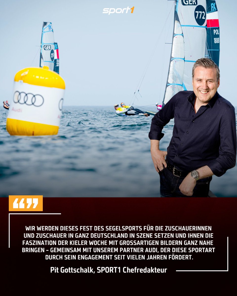 SPORT1's tweet photo. Das größte #Segelevent der Welt: @SPORT1 berichtet von der #KielerWoche live und in Highlights – SPORT1 Business gewinnt @AudiOfficial als Exklusiv-Presenter. Vom 17.-25.06. u.a. täglich zwei Stunden #Segeln live plus Highlight-Magazin. Infos &amp; Statements: https://t.co/zStL0ovn4t https://t.co/c4fwbR6uvC