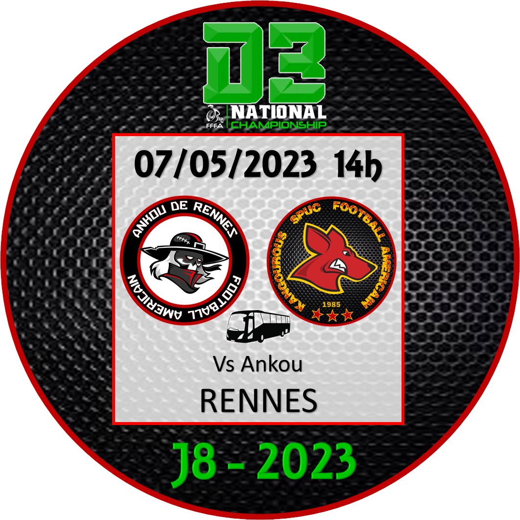 CASQUE D'ARGENT 2023...
Nous y sommes!
Dernière journée de saison régulière pour nos Kangs!
La situation est assez simple: Les Kangourous devront impérativement l'emporter avec plus d'un TD d'écart à Rennes face à l'Ankou pour accéder aux playoffs.  
LET'S GO KANGS!