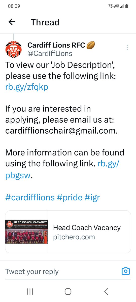 @CardiffLions are looking for a new head coach. A fantastic opportunity for someone...I can vouch for this club... a dedicated, committed team who for the past 2 years running have both North and South IGR cups. Amazing group who won't let the lucky candidate down...