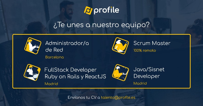 EsProfile's tweet photo. ¿Te apetece trabajar con tecnologías punteras? ¡No te pierdas estas oportunidades de #empleoit!
⚡ #Administrador/a de #Red 📍 Barcelona
⚡ #ScrumMaster 📍 100% remoto
⚡ #FullStack #Developer - #RubyOnRails y #ReactJS 📍 Madrid
⚡ #Java / #Sisnet Developer 📍 Madrid