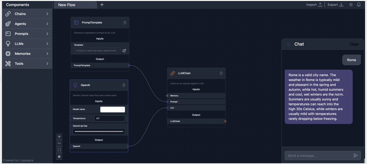 CobusGreylingZA's tweet image. LangFlow is a GUI for @LangChainAI...below is a simple LLM Chain application I have built using #LangFlow. This is such an amazing tool and initiative..any suggestions on other native tools which are similar?