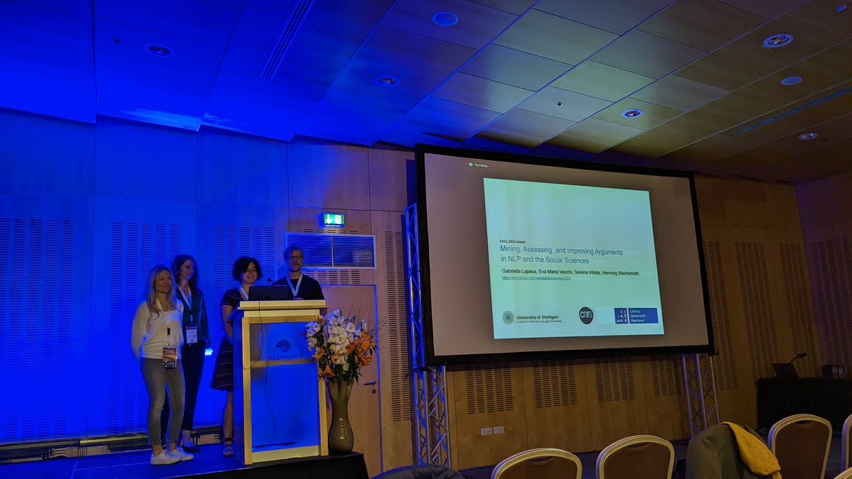 Milad Alshomary (@miladalsh) on Twitter photo Gabriella Lapesa @GabriellaLapesa, Eva Maria Vecchi <a href="/emvecchi/">Eva Maria Vecchi</a>, Serena Villata, and Henning Wachsmuth are giving a tutorial on Mining, Assessing, and Improving Arguments in NLP and Social Sciences at <a href="/eaclmeeting/">eaclmeeting</a>.
#EACL2023 Gabriella Lapesa @GabriellaLapesa, Eva Maria Vecchi <a href="/emvecchi/">Eva Maria Vecchi</a>, Serena Villata, and Henning Wachsmuth are giving a tutorial on Mining, Assessing, and Improving Arguments in NLP and Social Sciences at <a href="/eaclmeeting/">eaclmeeting</a>.
#EACL2023
