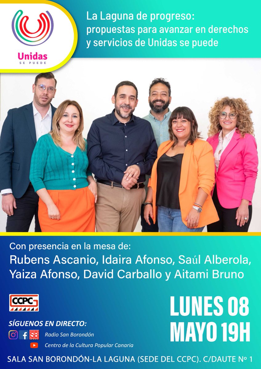 Unidas_sepuede's tweet photo. 📢 El próximo lunes 8 de mayo a las 19h en la sede del Centro de la Cultura Popular Canaria y en directo en sus redes sociales, les invitamos a un encuentro para hablar de "La Laguna de progreso: propuestas para avanzar en derechos y servicios". https://t.co/WpYlGQWk9s